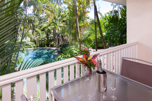 Balcony on a pool view studio apartment