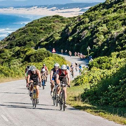 Cyclers climbing a hill